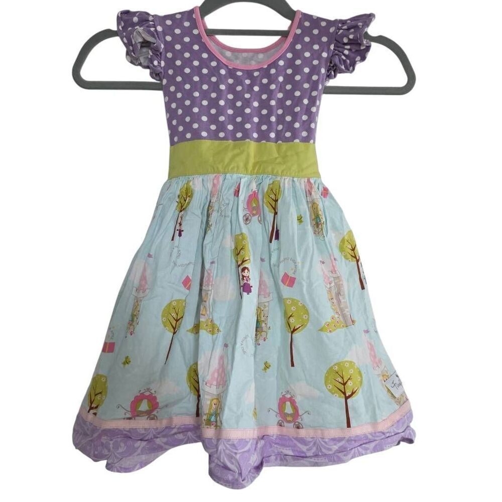 Firefliez Girl's Size 6 Purple White Princess Print Dress